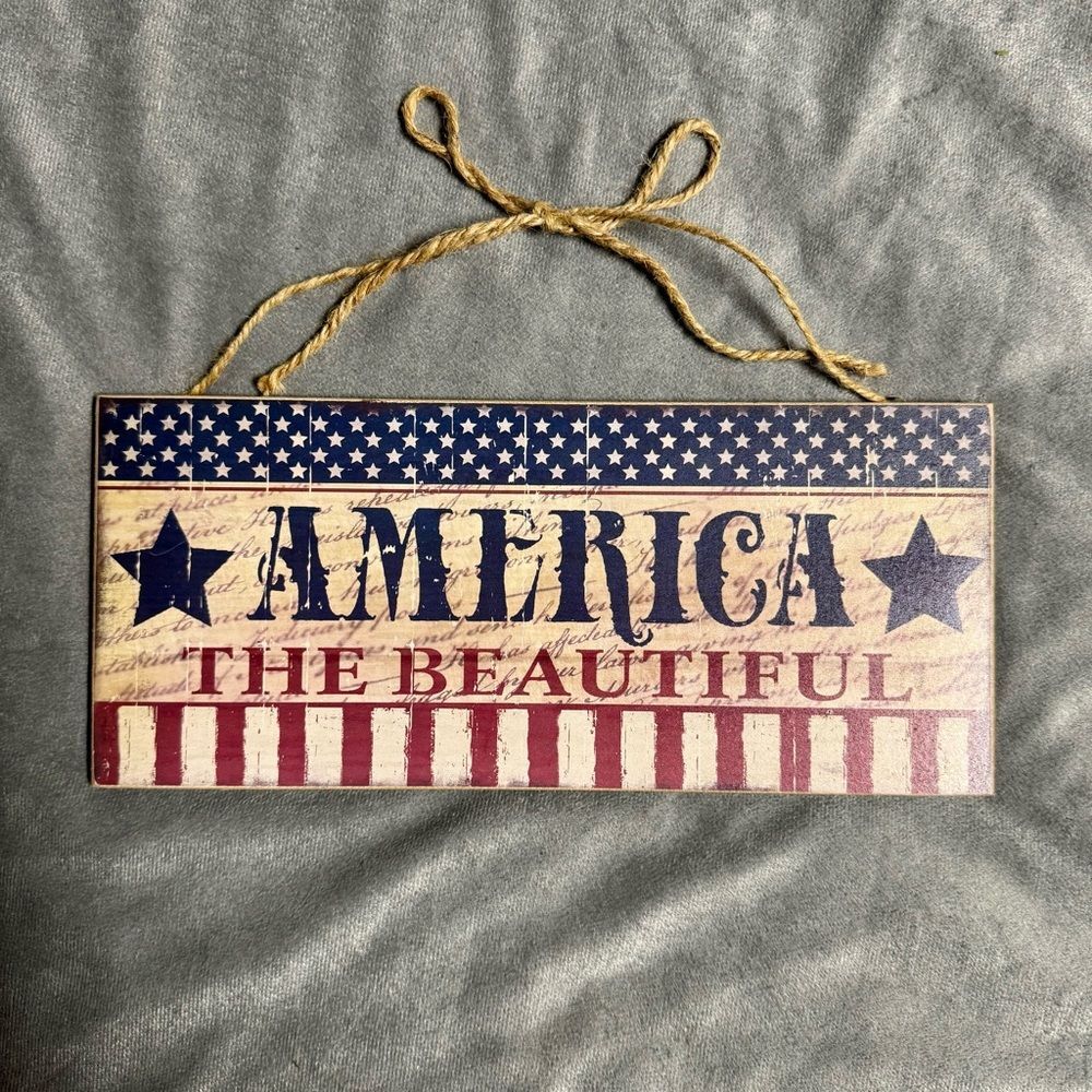 “America the Beautiful” Wall Hanging Sign | Patriotic Americana Decor